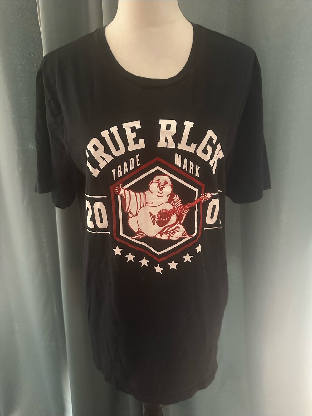 True Religion Buddha Graphic T-Shirt Black Short Sleeve Men's Large Cotton